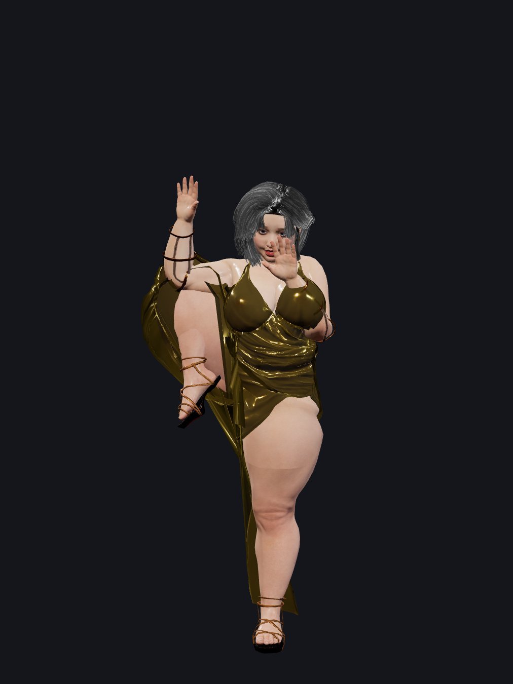 Nova mid-twirl in a gala dress.